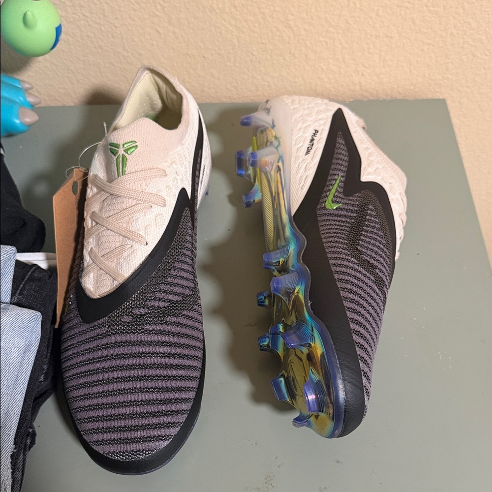 Kobe mercurial Nike Black Cream Soccer Cleats with Green Accents